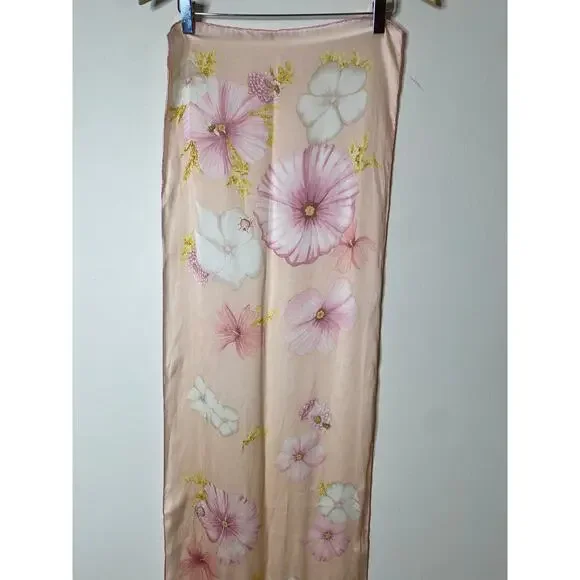 SALVATORE FERRAGAMO Vintage Silk Blush Pink Long Scarf Flowers Ladybug Bee Print - Picture 3 of 7